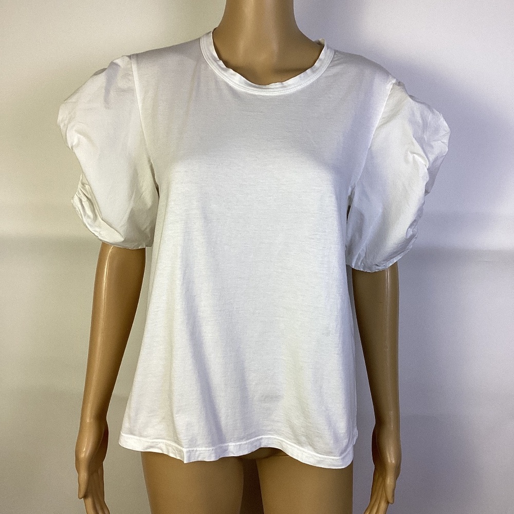 A.L.C. Puff Ruffle Sleeve White Tee Large